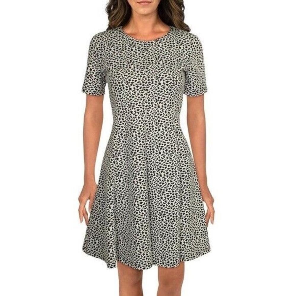 Hutch Anthropologie Black White Animal Print Spotted Fit and Flare Dress Size L